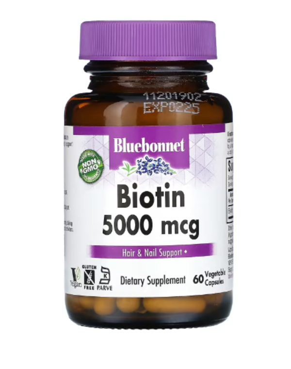 Bluebonnet Nutrition, Biotin, 5,000 mcg, 60 Vegetable Capsules