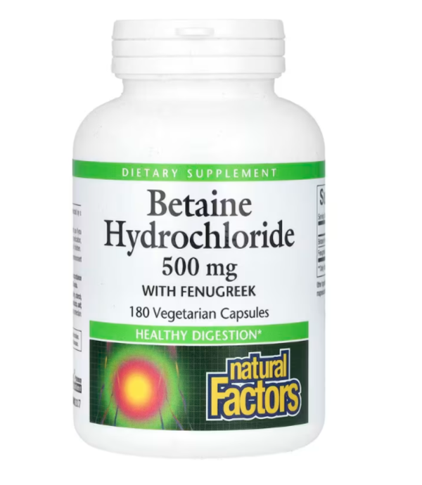 Natural Factors, Betaine Hydrochloride with Fenugreek, 500 mg, 180 Vegetarian Capsules